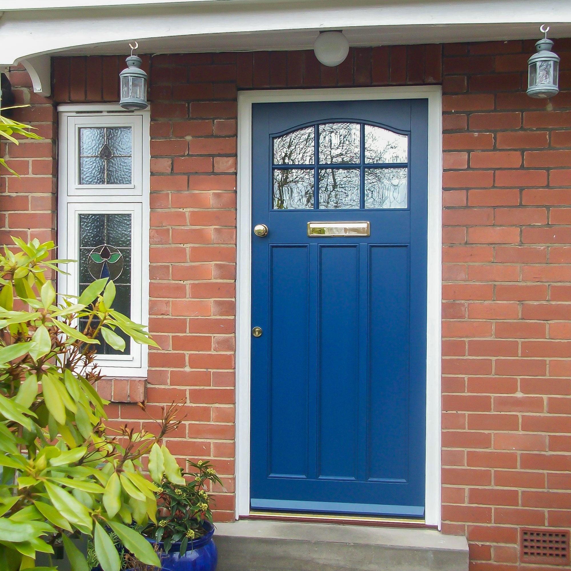 Our Linthorpe door in blue with simple glazing